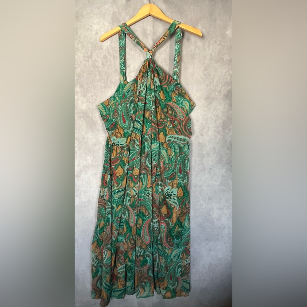 Womens Plus Size Maurice’s Floral Midi  3X 22W 24W Green Paisley Dress